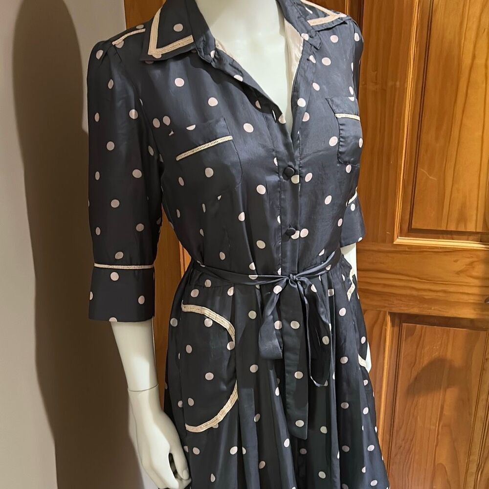 Yoana Baraschi Silk Polka Dot Vintage Dress Sz 6 Grey Pink